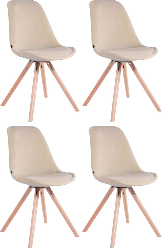 CLP Toulouse Set van 4 Stoelen - Rond frame - Fluweel creme natura