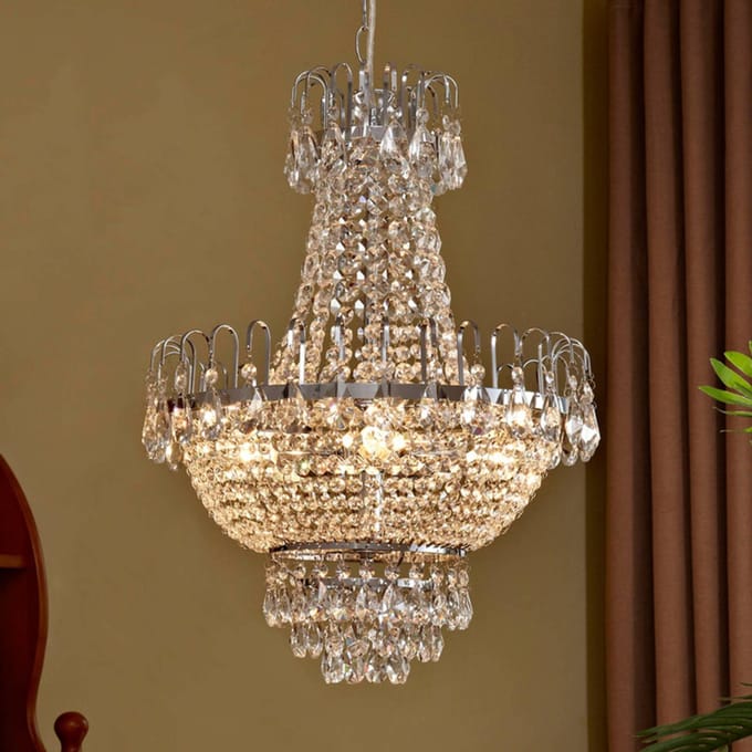 Lindby - hanglamp - 5lichts - Metaal, kristal - H: 62 cm - E14 - chroom, helder
