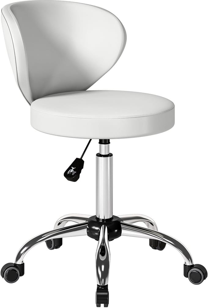 HOMCOM-Salonkruk-PU, Staal-45 x 54 x 73-88 cm-Wit