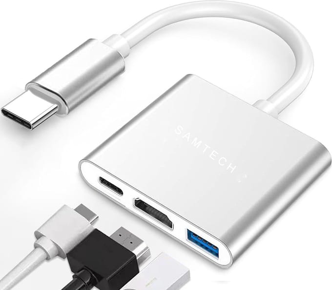 A-KONIC USB C Hub 3 in 1 – 4K HDMI – USB-C Opladen 100W / Power delivery – USB 3.0 – USB Splitter - Silver