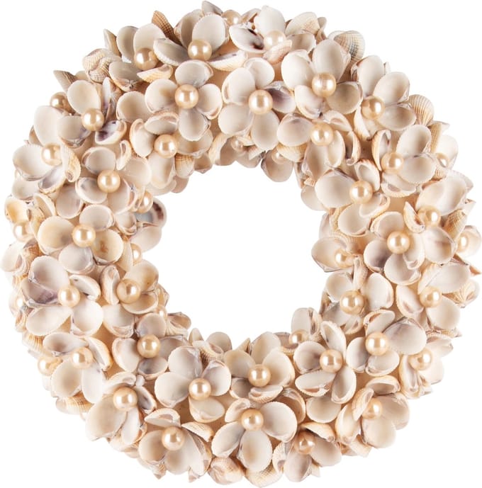 Dekoratief | Krans m/schelpen/parels, naturel, PVC, 21x21x5cm | A240977