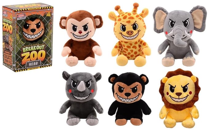 Johntoy pluche knuffeldier XL speelgoed in doos 6 assorti multicolor.