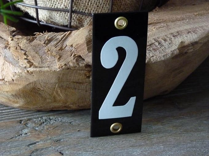 Emaille huisnummer 10x4 zwart/wit nr. 2