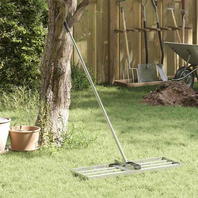 vidaXL - Tuin - Egaliseer - Hark - Zilver - 75 - x - 25 - x - 6 - cm - Roestvrij - staal