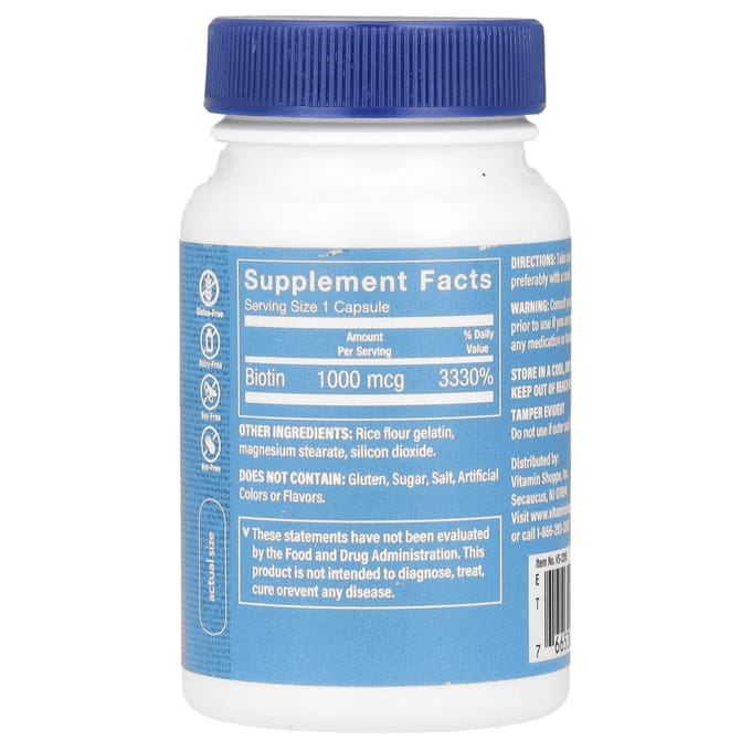 The Vitamin Shoppe, Biotine, 1.000 mcg, 100 capsules