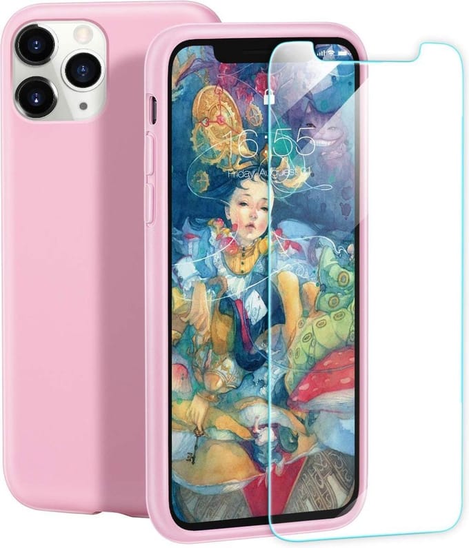 HB Hoesje Geschikt voor Apple iPhone 11 Pro - Siliconen Back Cover / Glazen Screenprotector - Roze