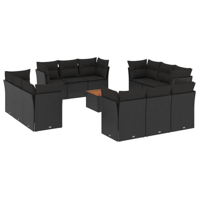 vidaXL - 13-delige - Loungeset - met - kussens - poly - rattan - zwart