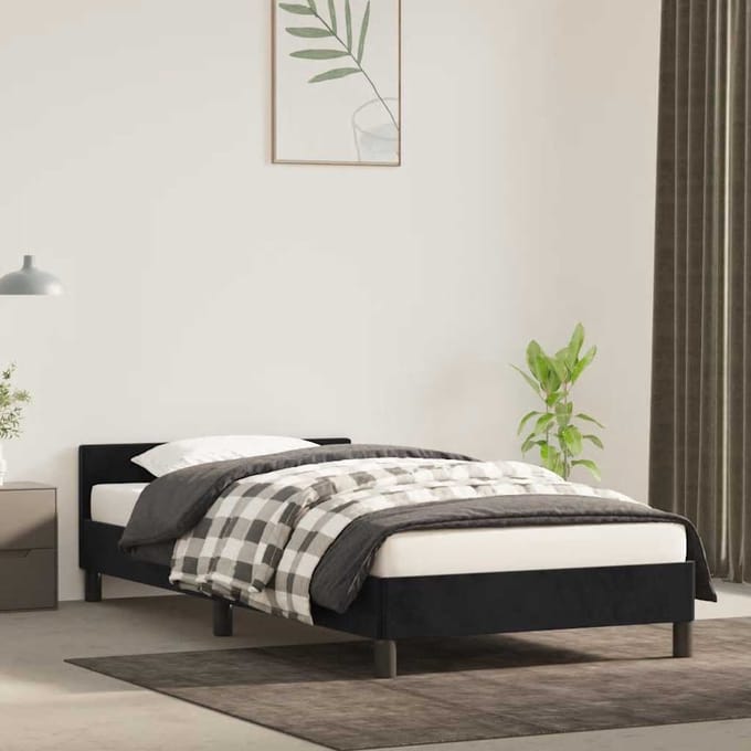 vidaXL - Bedframe - met - hoofdeinde - zonder - matras - 80x200 - cm - fluweel - zwart