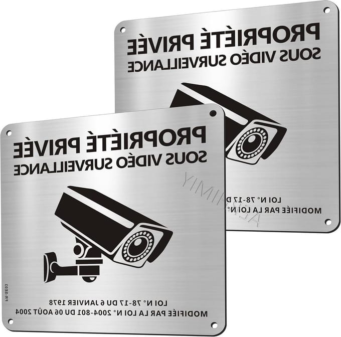 Surveillance Panneau - Video Surveillance - Private Property - UV Resistant Waterproof - 15x15cm - Aluminium