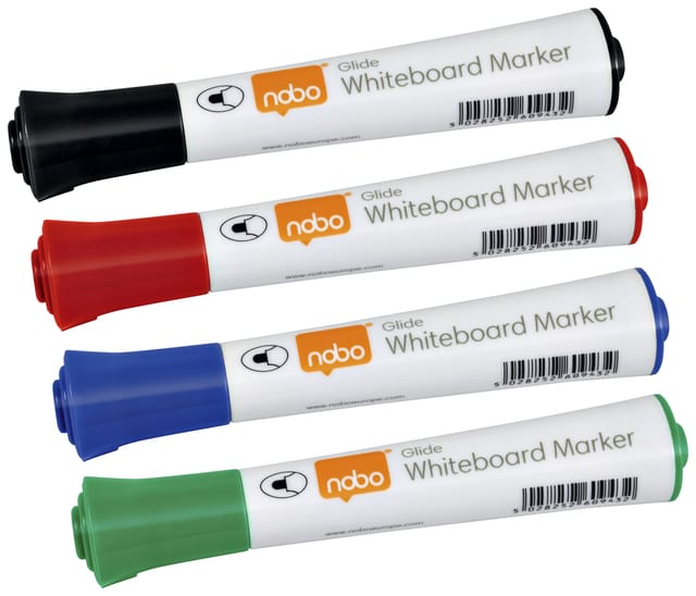 Nobo Glide Droog-Uitwisbare Markers, Assorti - 4 Whiteboardmarkers