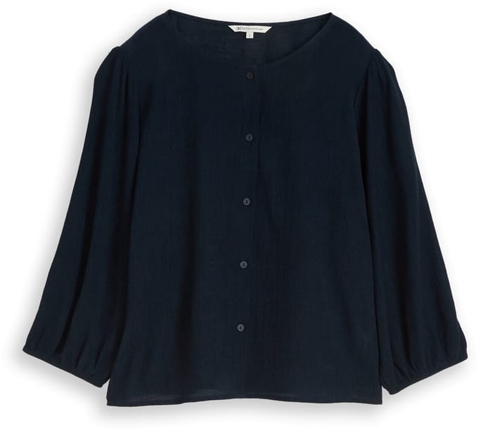 Tom Tailor Denim - Crinkle blouse met knoopsluiting - Maat M - sky captain blue
