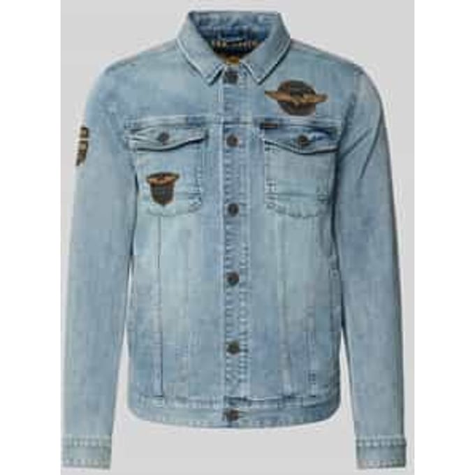 Spijkerjack met labelpatches en borstzakken