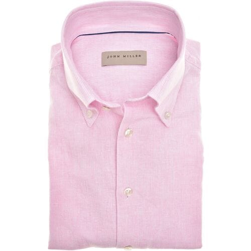 John Miller Overhemd Fine Striped Button-Down Linnen Cotton Licht Roze / male