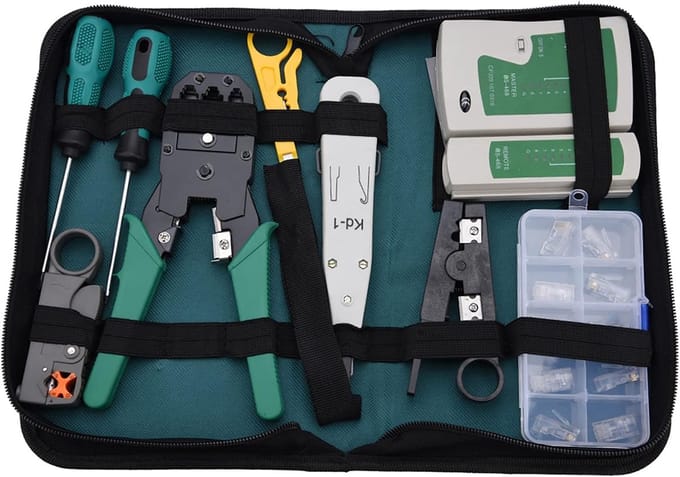 Netwerkonderhoud Kit - Kabeltest Tools - Netwerk Installatie - 11-delige Combinatie - 841 Gram - Groen