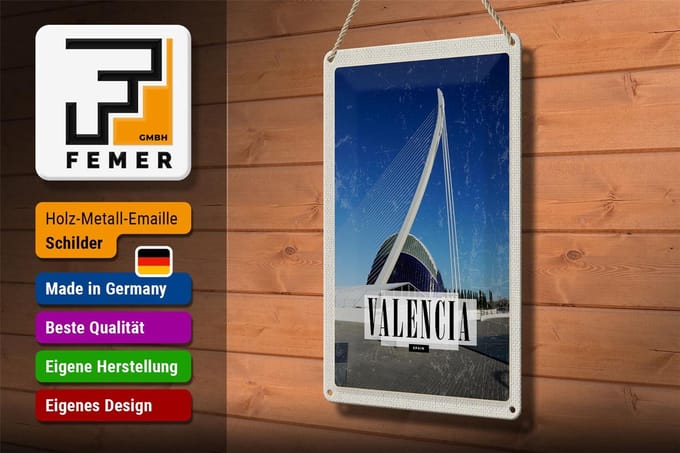 Blechschild Reise 20x30cm Valencia Spanien Hafenstadt Reiseziel