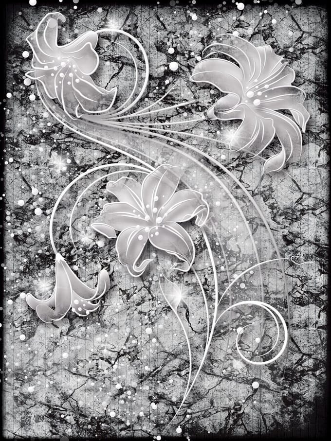 Floral Abstract Silver Grey Black Photo Wallcovering