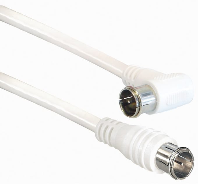 F-quick (m) recht - F-quick (m) haaks coaxkabel - wit - 5 meter