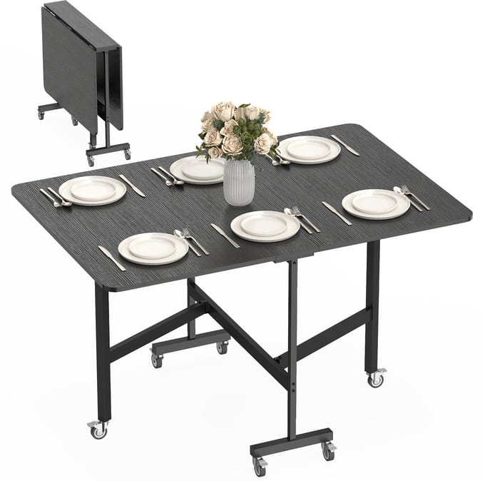 Homcom Opklapbare Eettafel-Spaanplaat, Staal-120L x 80B x 73H cm-Zwart