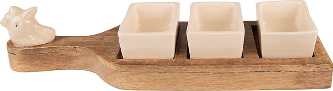 Clayre & Eef Serveerschaal 35x9x7 cm Bruin Beige Hout Presenteerschaal