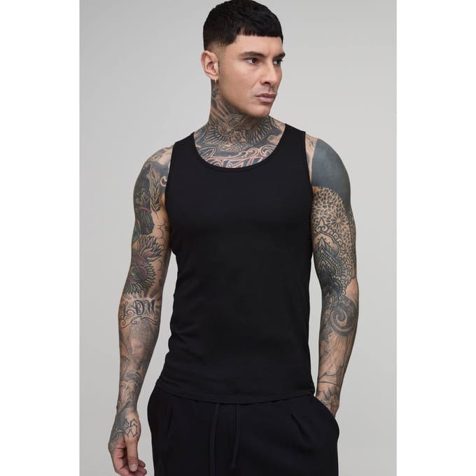 Tall Essential Muscle Fit Vest | Black | Size Medium