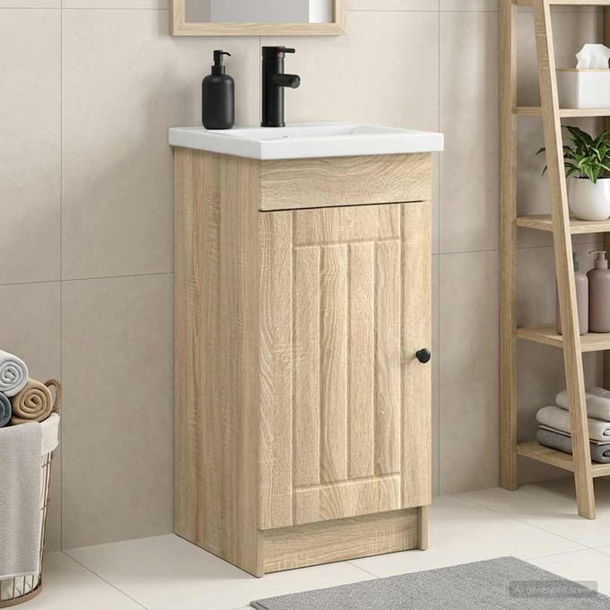 vidaXL - Badkamer - Vanity - met - Wastafel - Sonoma - Eiken - 42 - x - 40 - x - 84,5 - cm