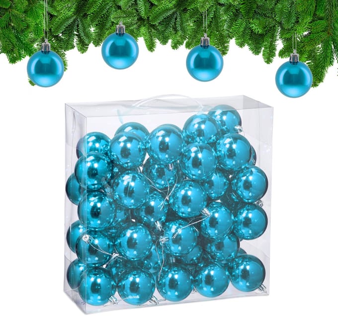 kerstballen set van 50 - Ø 6 cm - glanzend - kunststof - petrol