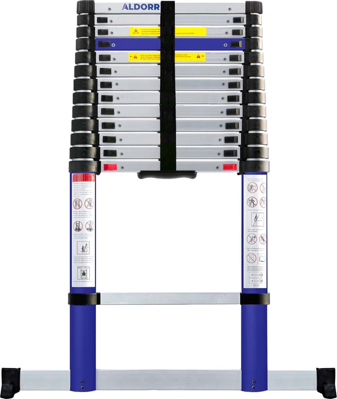 ALDORR Home - Telescoopladder 3,80 meter - met Stabilisatievoet en Soft closing