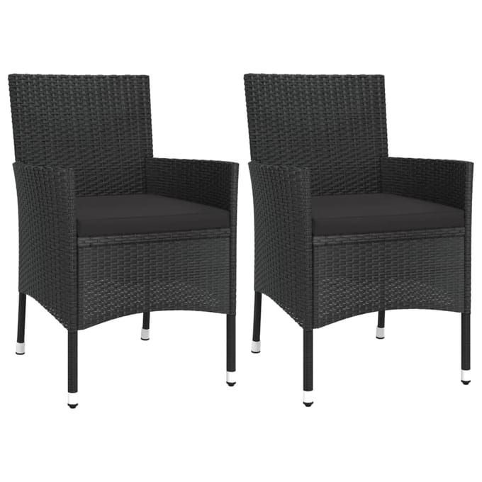 vidaXL - 3-delige - Bistroset - met - kussens - poly - rattan - zwart