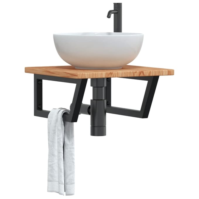 vidaXL - Badkamer - wandschap - staal - en - massief - eikenhout