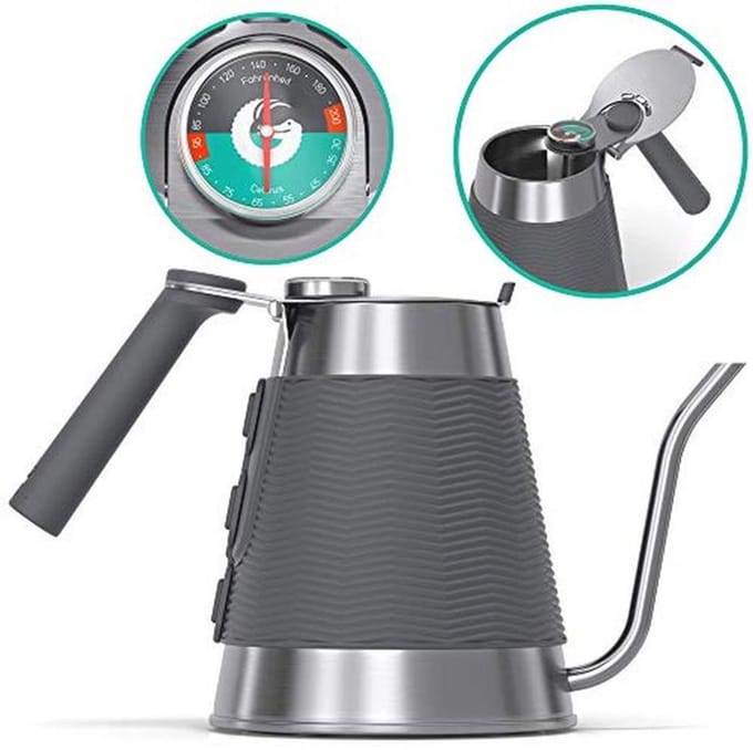 Coffee Gator True Brew Gooseneck Kettle, 1.5 Litres, Hob 17.8 cm and Induction Kettle with Integrated Thermometer