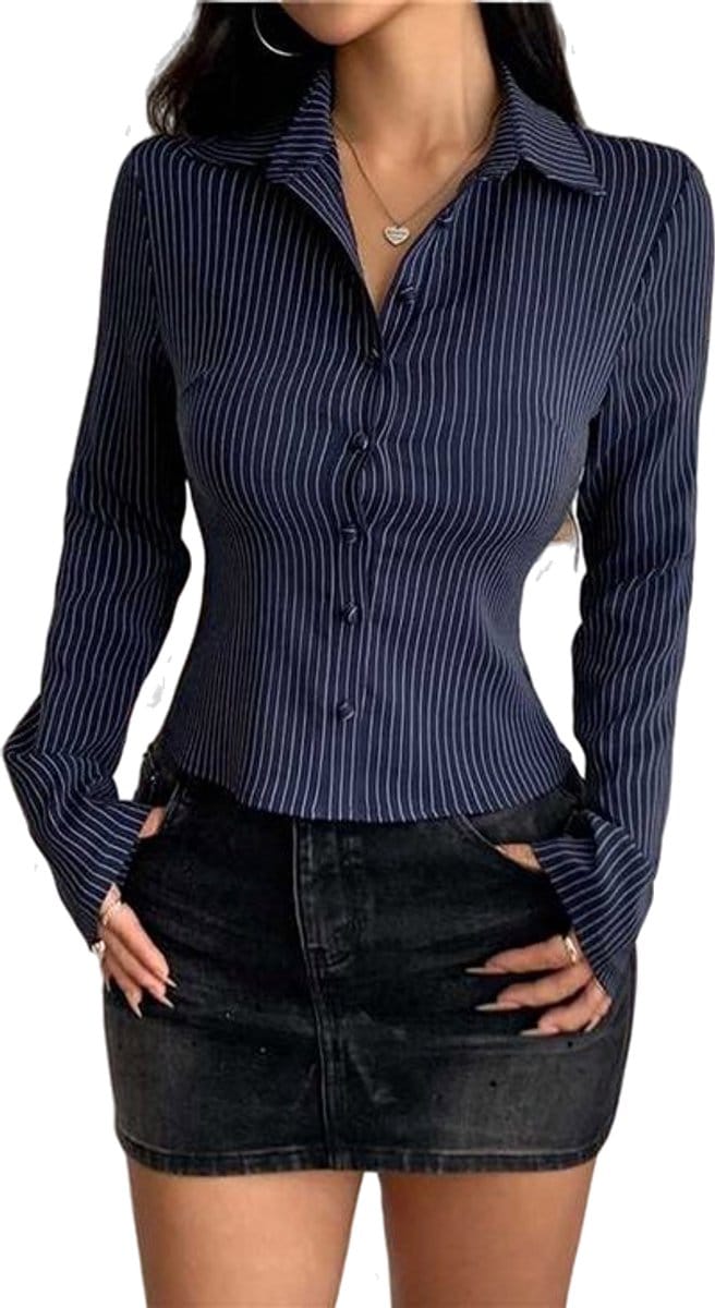 Fashion Blouse - Blauw - Dames - Gestreept - Top