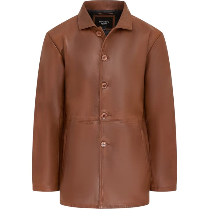 Herenbeige leren jas met lange kraag - Berry