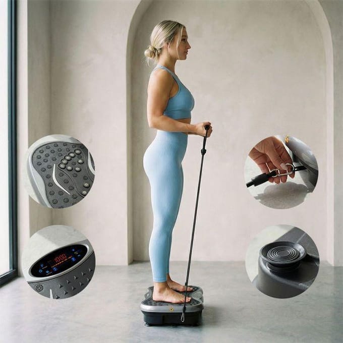 Vibratieplatform met Bluetooth-luidspreker, weerstandsbanden, afstandsbediening, oefengids InnovaGoods