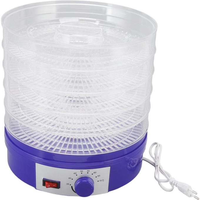 Voedseldroogmachine Blauw ABS 5 Lagen Touch Control Transparante Schaal Fruit Dehydrator voor Thuis Vlees white