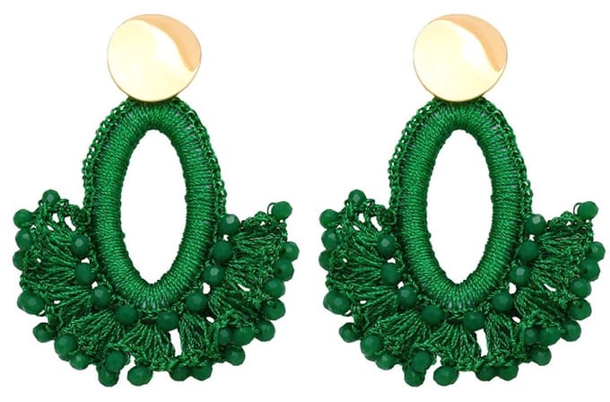 Oorbellen met Glaskralen - Oorhangers - 7 cm - Groen