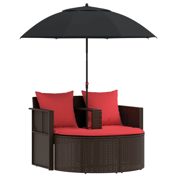 vidaXL - Tuin - Sofa - Bruin - en - Rood - 168 - x - 168 - x - 180 - cm - poly - rattan