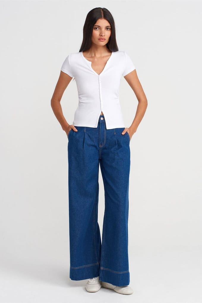 Hoog-Waisted Wijde Jeans van Katoen