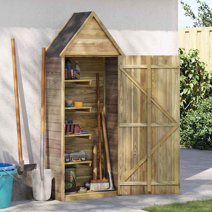 vidaXL - Tuinschuur - met - deur - 69,5x32x178 - cm - geïmpregneerd - grenenhout