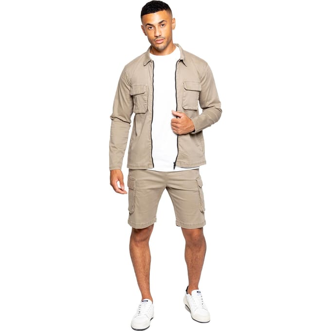 Enzo | Heren Cargo Trainingspak Met Korte Broek Set - Beige