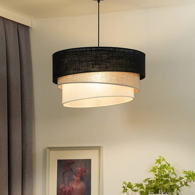Duolla Hanglamp Trio, zwart/grijs/wit, textiel, Ø 45 cm