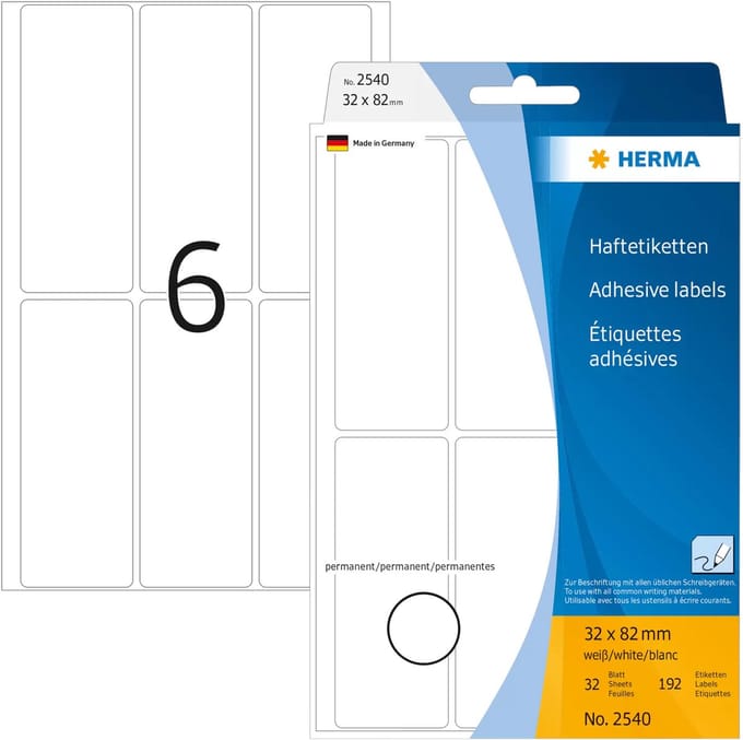 HERMA Vielzwecketiketten wit 32x82 mm Papier mat 192 St.