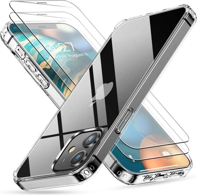 HB Hoesje en Glas Geschikt voor Apple iPhone 12 Mini - Transparant - Siliconen Back Cover 2x Glazen Screenprotector