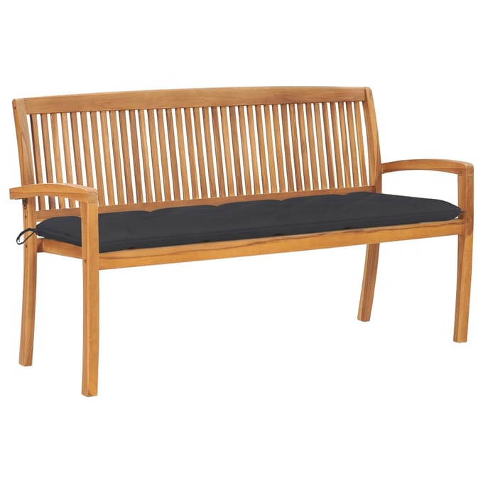 vidaXL - Tuinbank - stapelbaar - met - kussen - 159 - cm - massief - teakhout