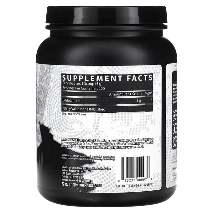 Nutrex Research, Glutamine Pure, Non aromatisé, 2,2 lb (1 000 g)