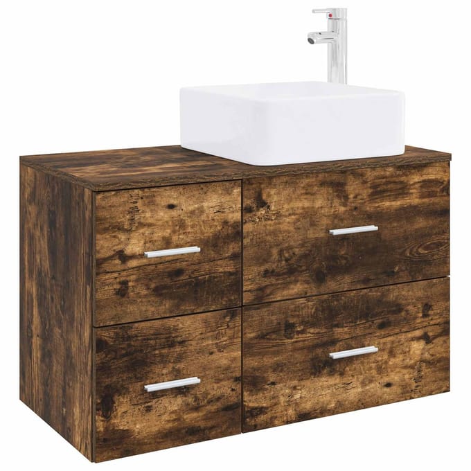 vidaXL - Badkamermeubel - Set - 2 - st - Gerookt - eiken - Bewerkt - hout