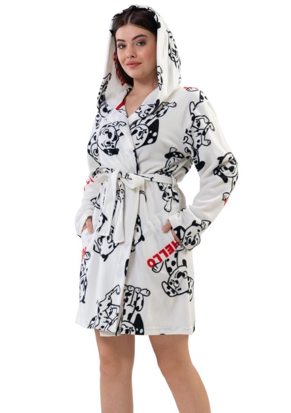 Dames Badjas Fleece Vienetta Strikkende Hondjes L white