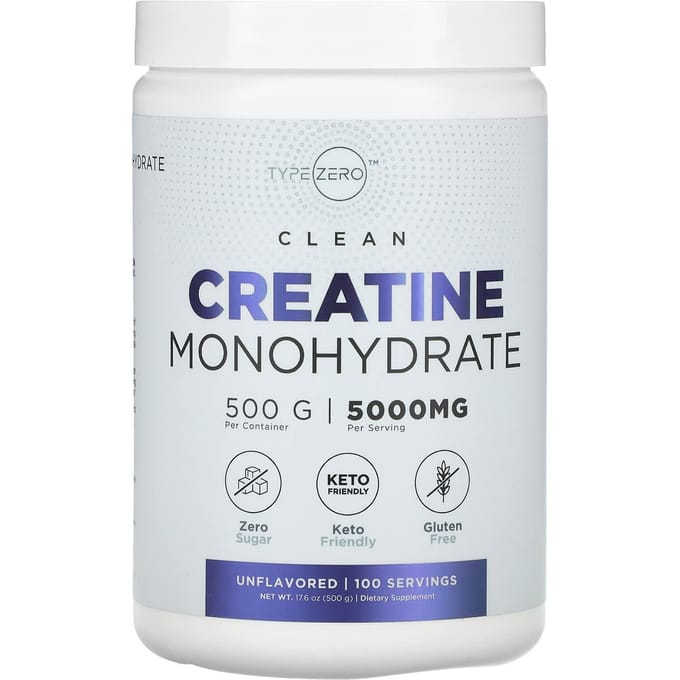TypeZero, puur, creatine monohydraat, ongezoet, 5.000 mg, 17,6 oz (500 gr)
