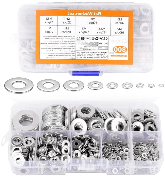 Complete Set van 800 Rvs Ringetjes - Diverse Maten voor Schroeven en Bevestigingen (M2, M2.5, M3, M4, M5, M6, M8, M10, M12)