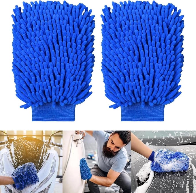 Auto Washandschoenen - Microvezel Doeken - Voertuig Reinigen - Chenille Structuur - 2 Stuks - Grijs