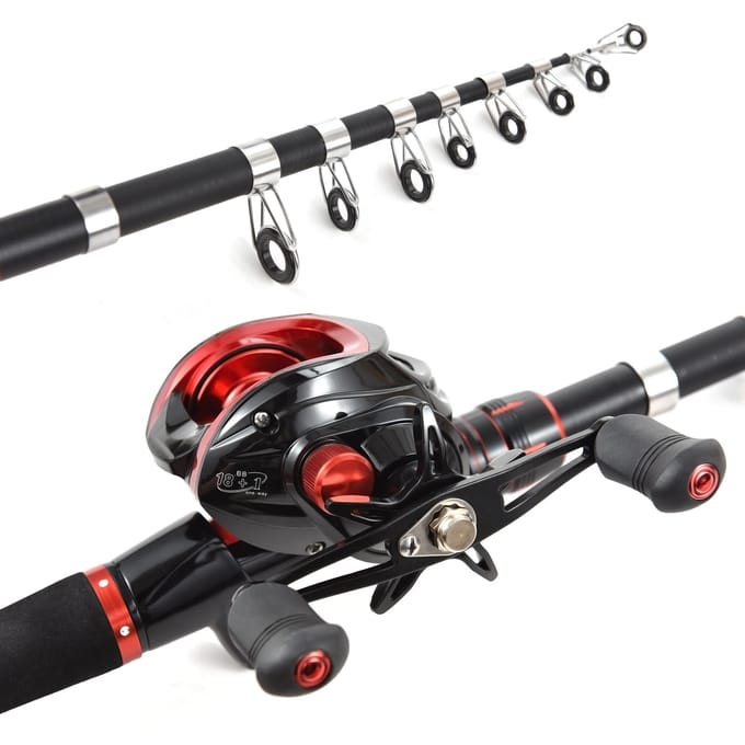 Canne à pêche et moulinet Combo canne à pêche télescopique de 2.1 m avec moulinet Baitcasting à gauche Left Hand black
